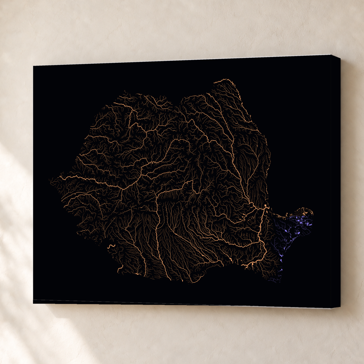 Beautiful Rivers — Roménia — Neon por território, Canvas · 45 × 60 cm, Sem margem