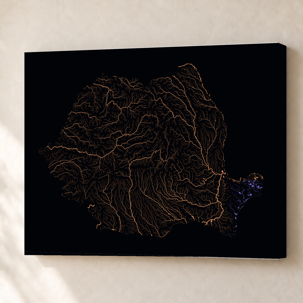 Beautiful Rivers — Roménia — Neon por território, Canvas · 60 × 80 cm, Sem margem
