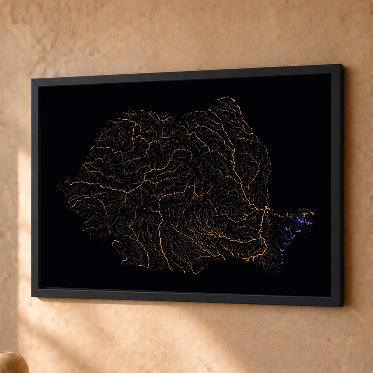 Beautiful Rivers — Roménia — Neon por território, Fine art emoldurado · 30 × 40 cm, Preto · Sem margem