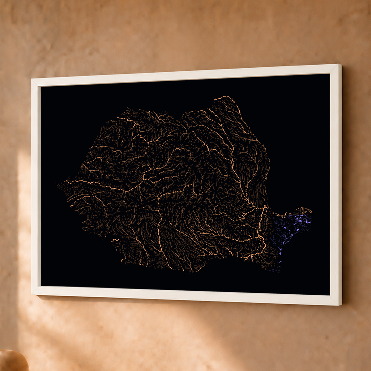 Beautiful Rivers — Roménia — Neon por território, Fine art emoldurado · 30 × 40 cm, Branco · Sem margem