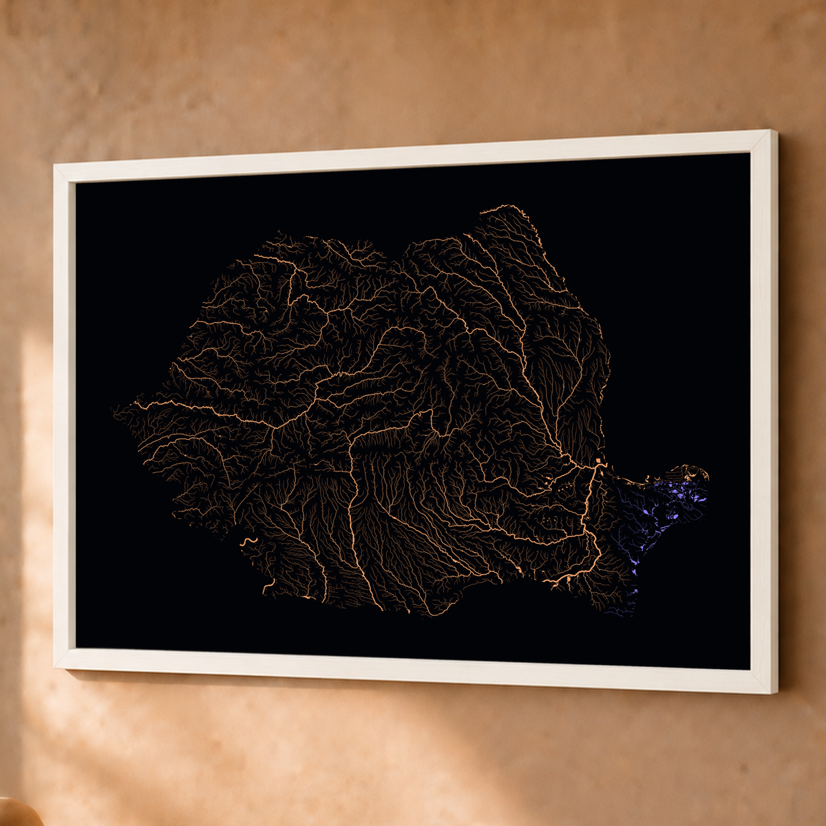 Beautiful Rivers — Roménia — Neon por território, Fine art emoldurado · 60 × 80 cm, Branco · Sem margem
