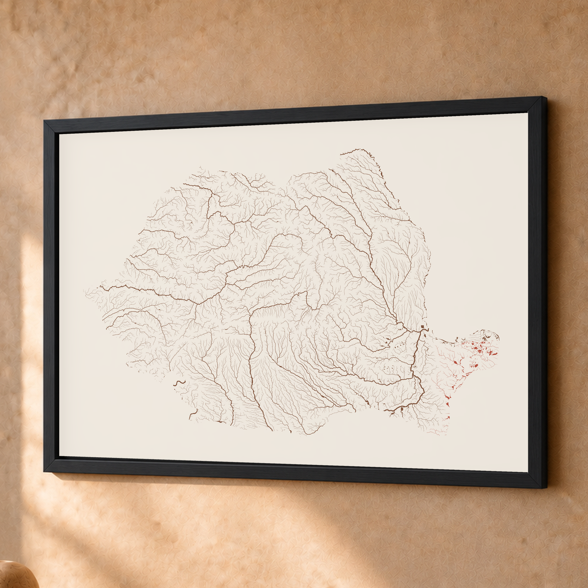 Beautiful Rivers — Roménia — Terracota e areia, Fine art emoldurado · 45 × 60 cm, Preto · Sem margem