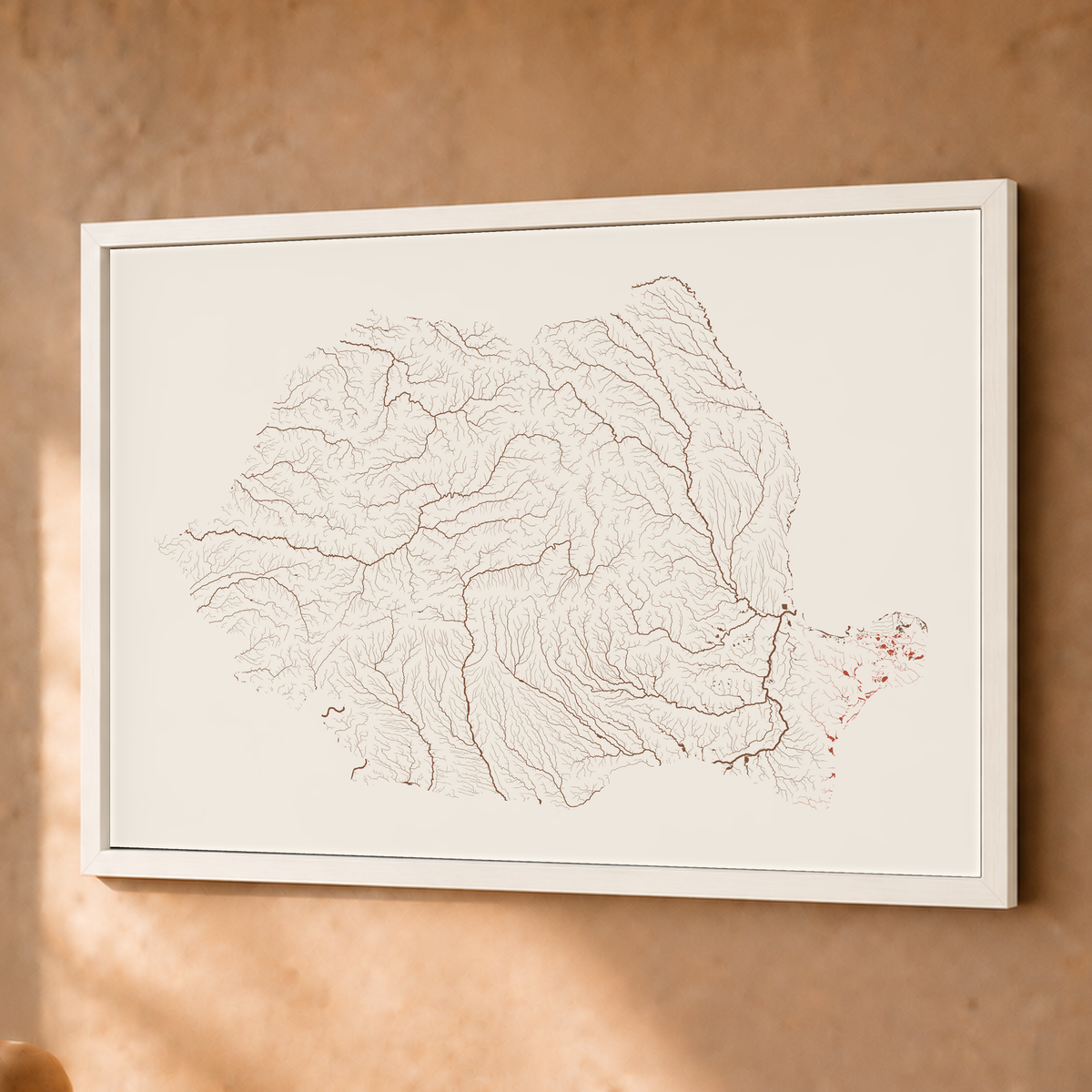 Beautiful Rivers — Roménia — Terracota e areia, Fine art emoldurado · 45 × 60 cm, Branco · Sem margem