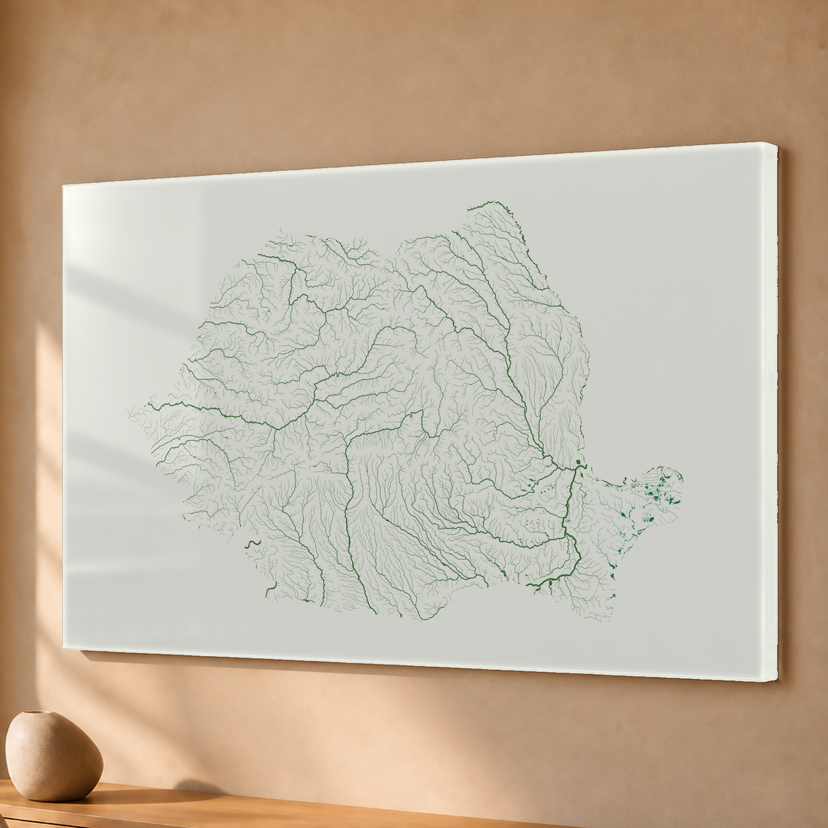 Beautiful Rivers — Roménia — Verde jade e porcelana, Acrílico · 40 × 60 cm, Sem margem