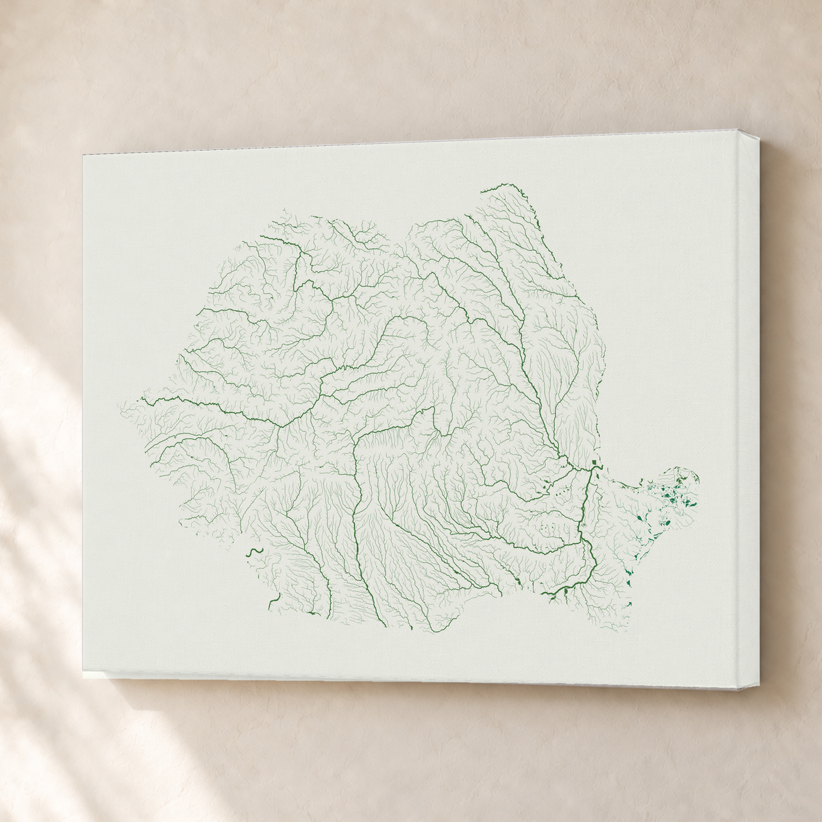 Beautiful Rivers — Roménia — Verde jade e porcelana, Canvas · 30 × 40 cm, Sem margem