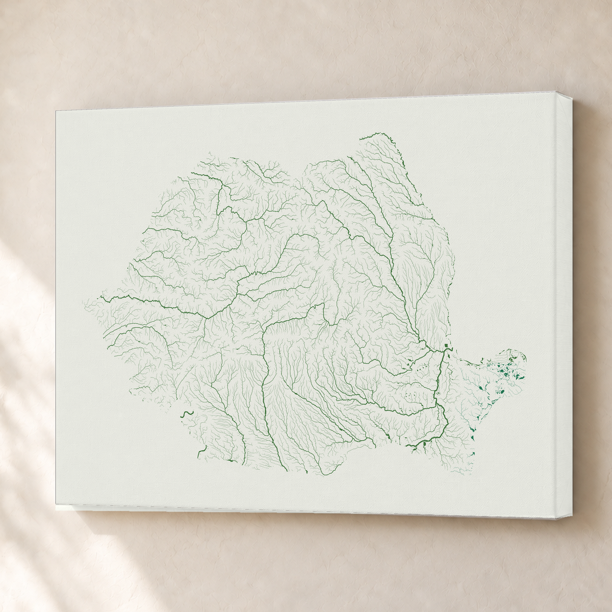 Beautiful Rivers — Roménia — Verde jade e porcelana, Canvas · 45 × 60 cm, Sem margem