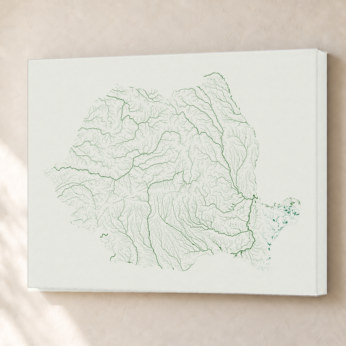 Beautiful Rivers — Roménia — Verde jade e porcelana, Canvas · 60 × 80 cm, Sem margem