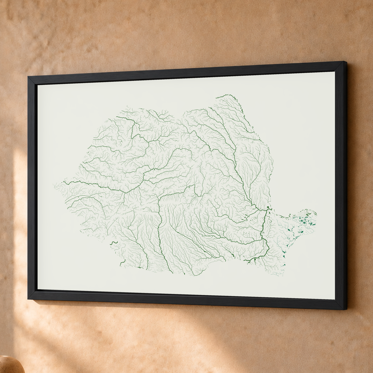 Beautiful Rivers — Roménia — Verde jade e porcelana, Fine art emoldurado · 45 × 60 cm, Preto · Sem margem
