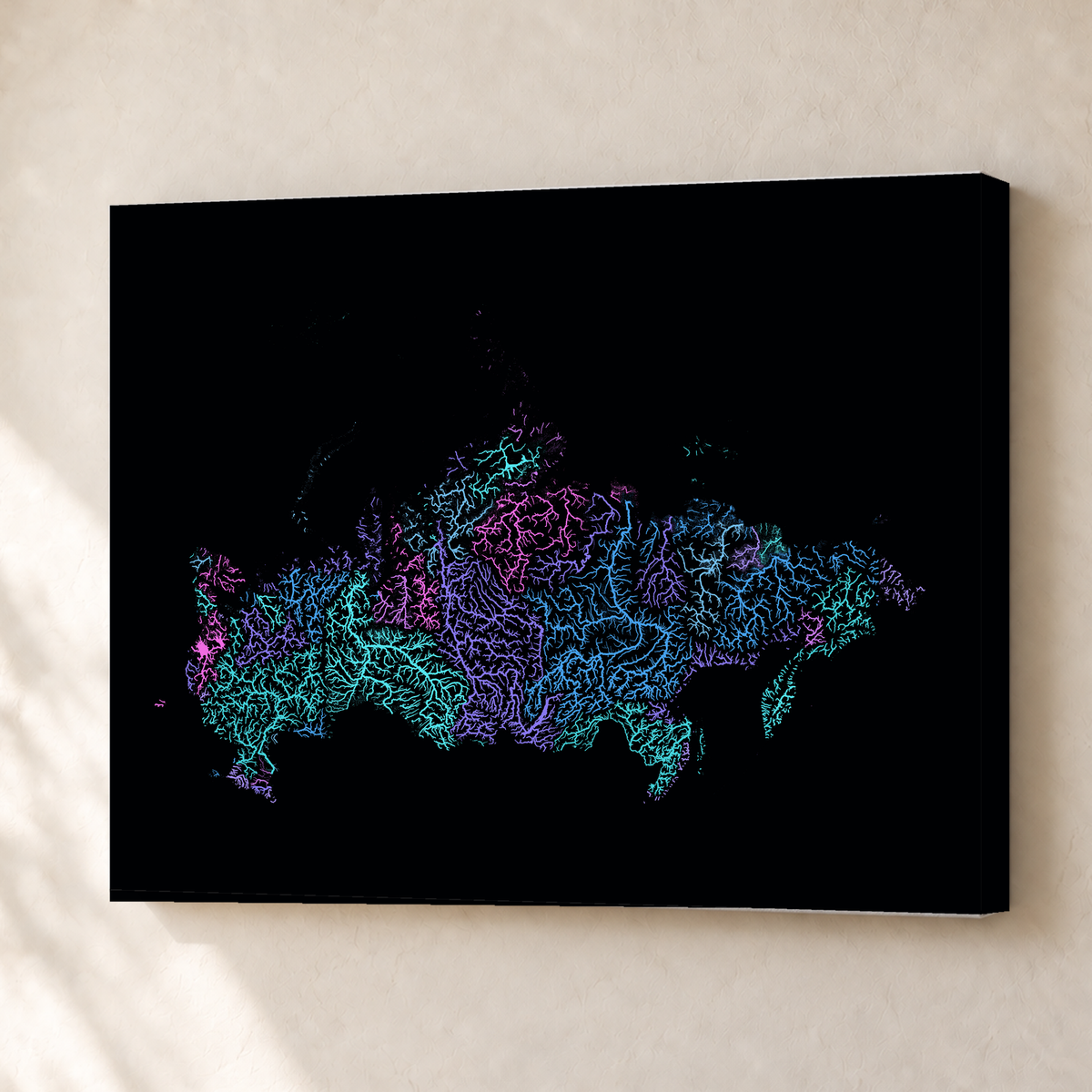 Beautiful Rivers — Rússia — Neon hidrográfico, Canvas · 30 × 40 cm, Sem margem