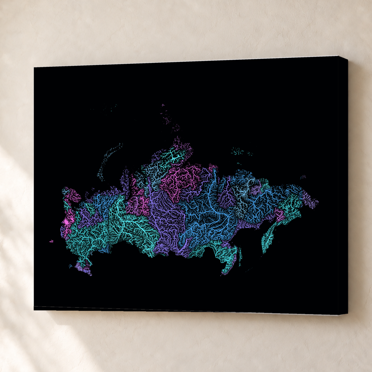 Beautiful Rivers — Rússia — Neon hidrográfico, Canvas · 45 × 60 cm, Sem margem