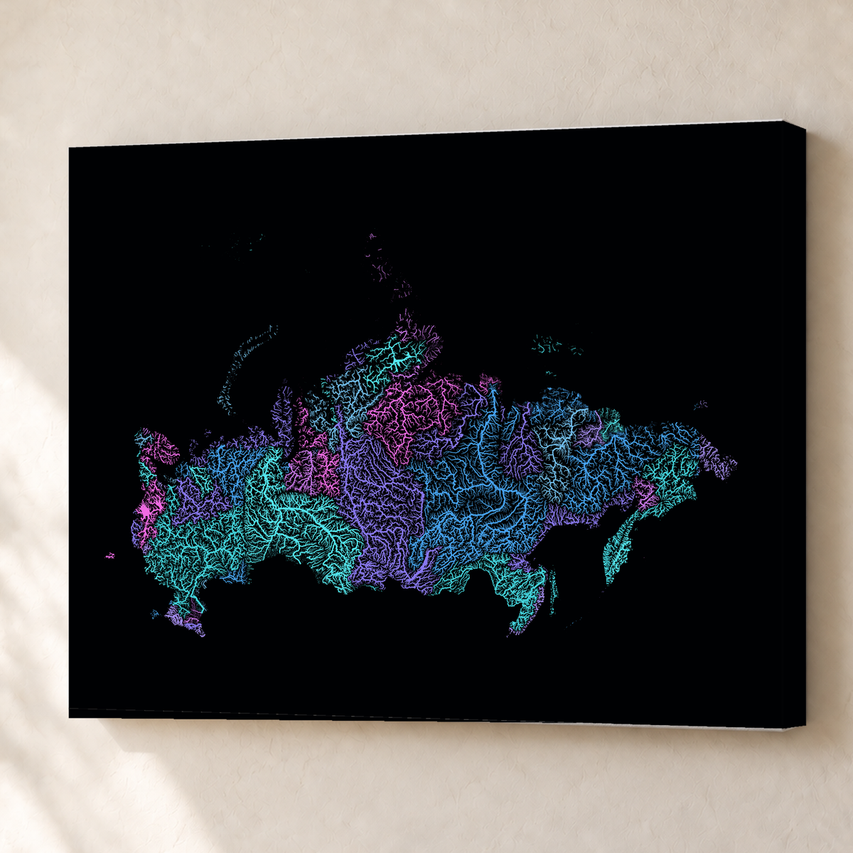 Beautiful Rivers — Rússia — Neon hidrográfico, Canvas · 60 × 80 cm, Sem margem