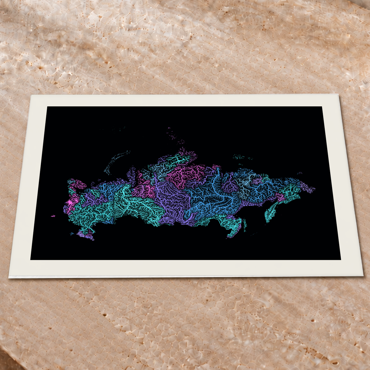 Beautiful Rivers — Rússia — Neon hidrográfico, Impressão fine art · 60 × 80 cm, Margem branca