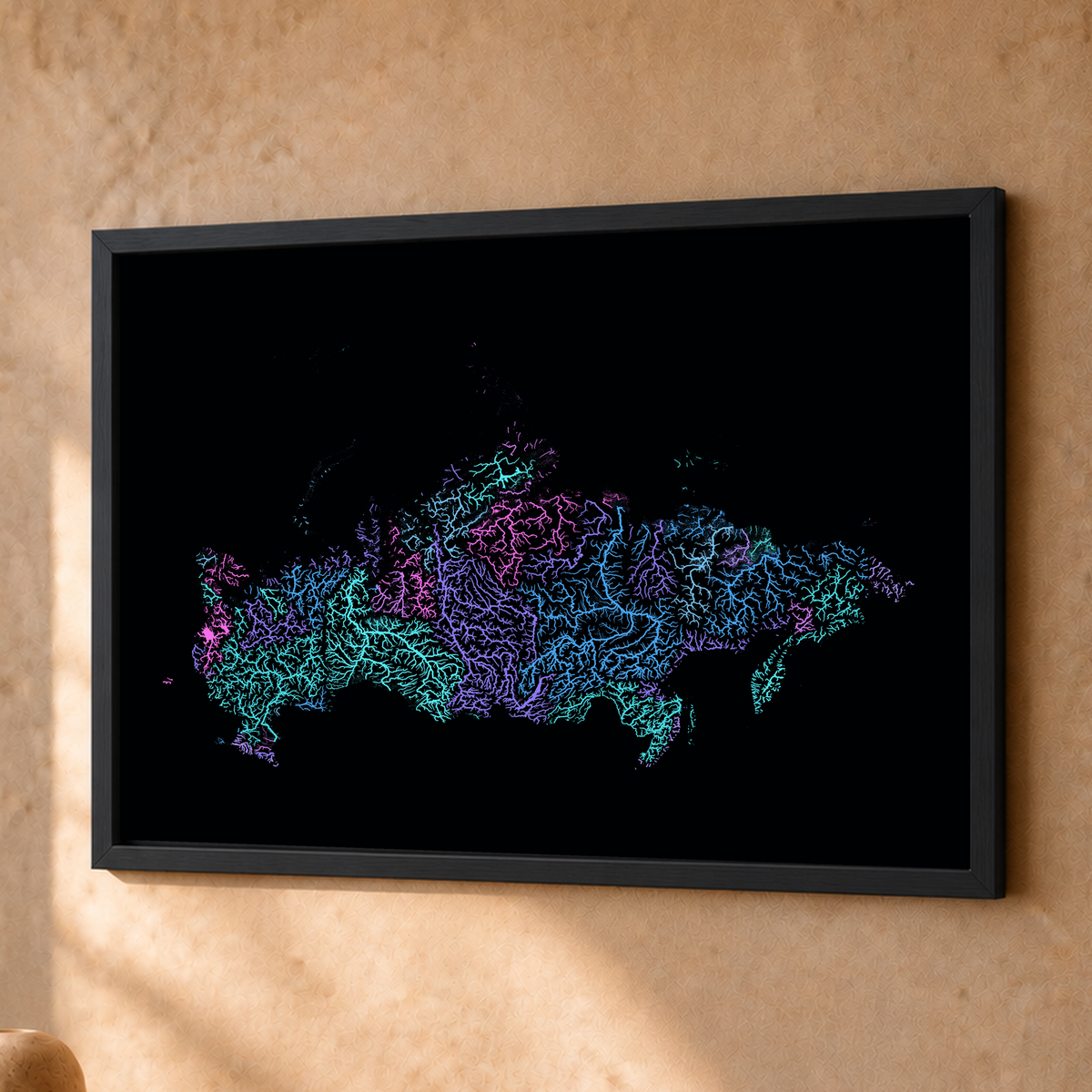 Beautiful Rivers — Rússia — Neon hidrográfico, Fine art emoldurado · 30 × 40 cm, Preto · Sem margem