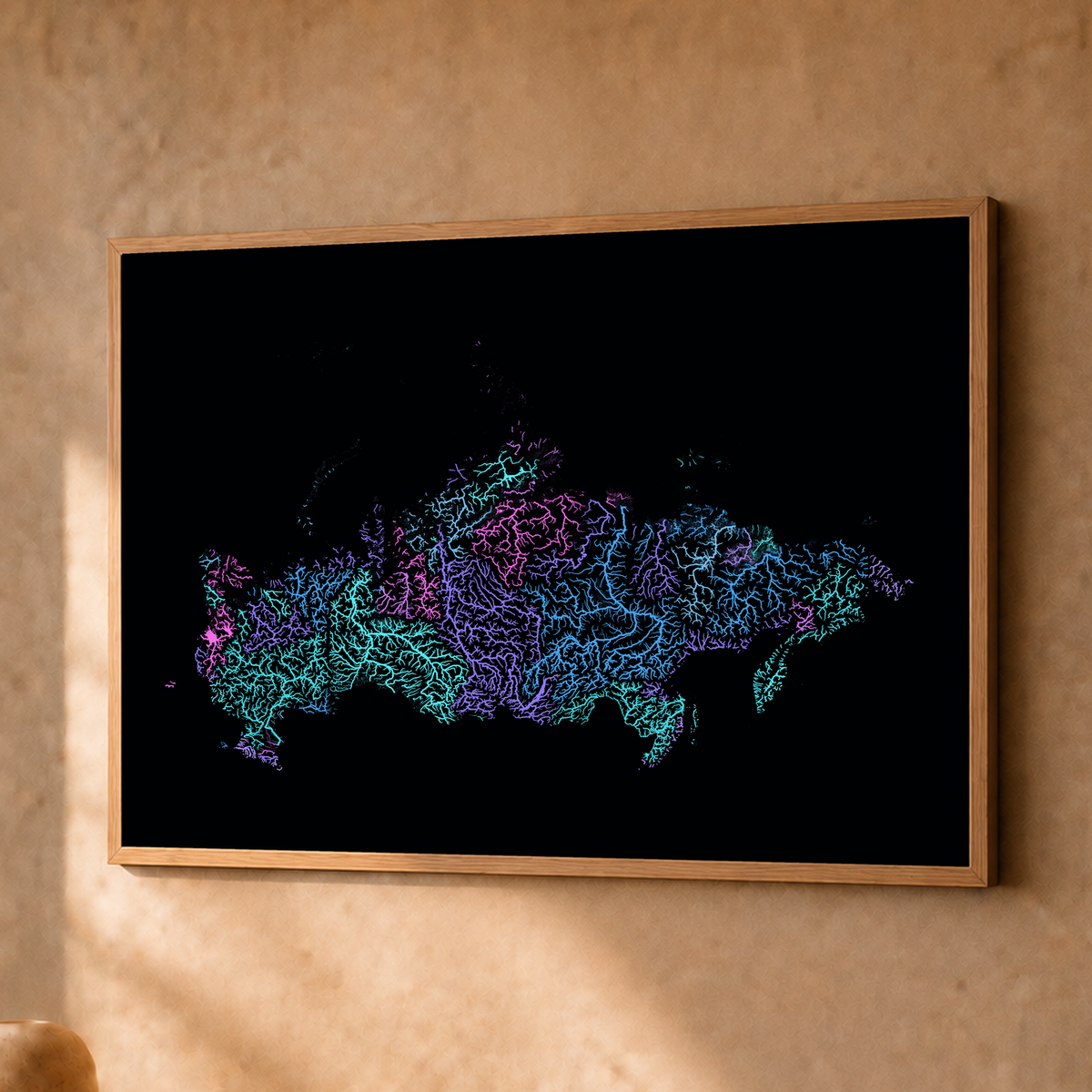 Beautiful Rivers — Rússia — Neon hidrográfico, Fine art emoldurado · 30 × 40 cm, Natural · Sem margem