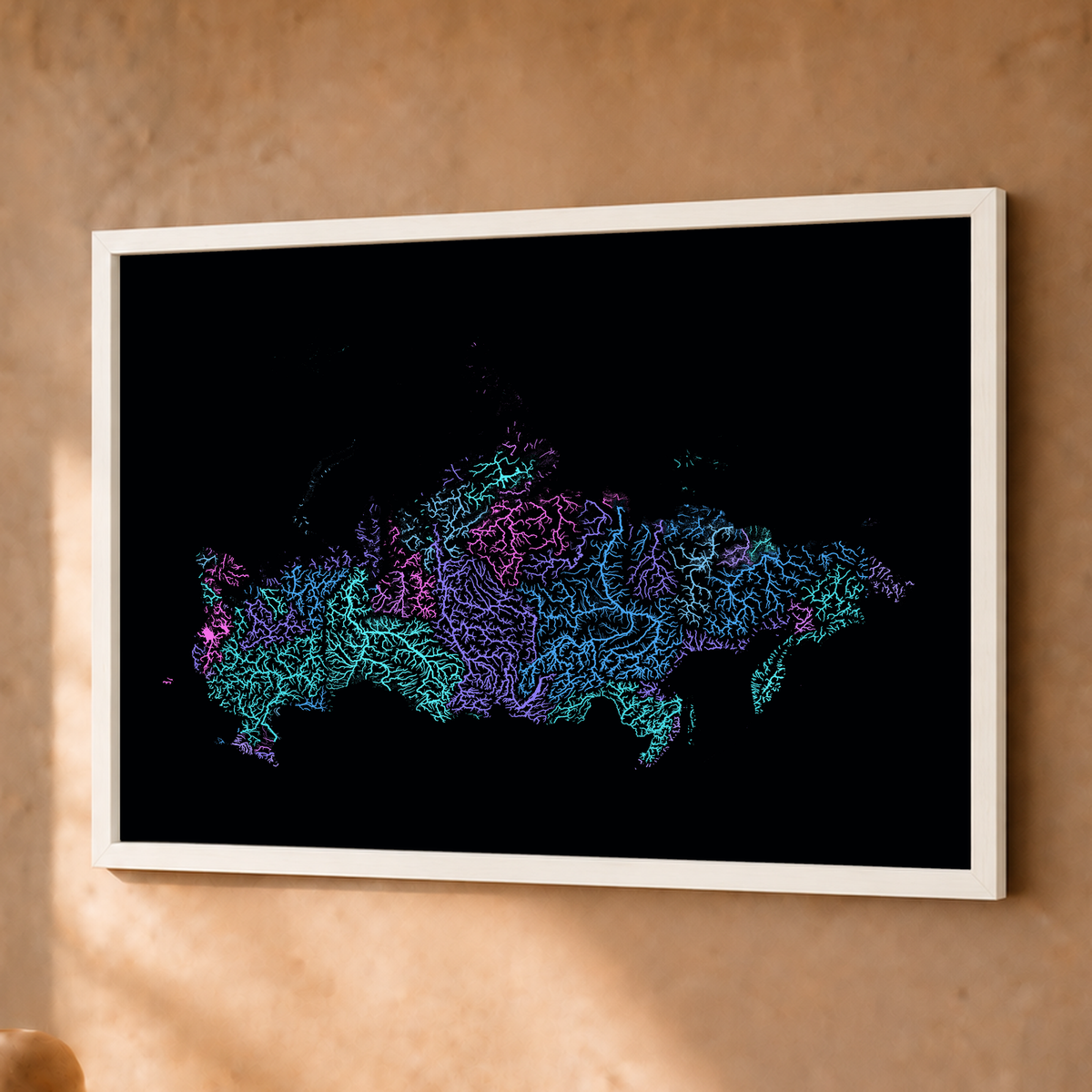 Beautiful Rivers — Rússia — Neon hidrográfico, Fine art emoldurado · 30 × 40 cm, Branco · Sem margem