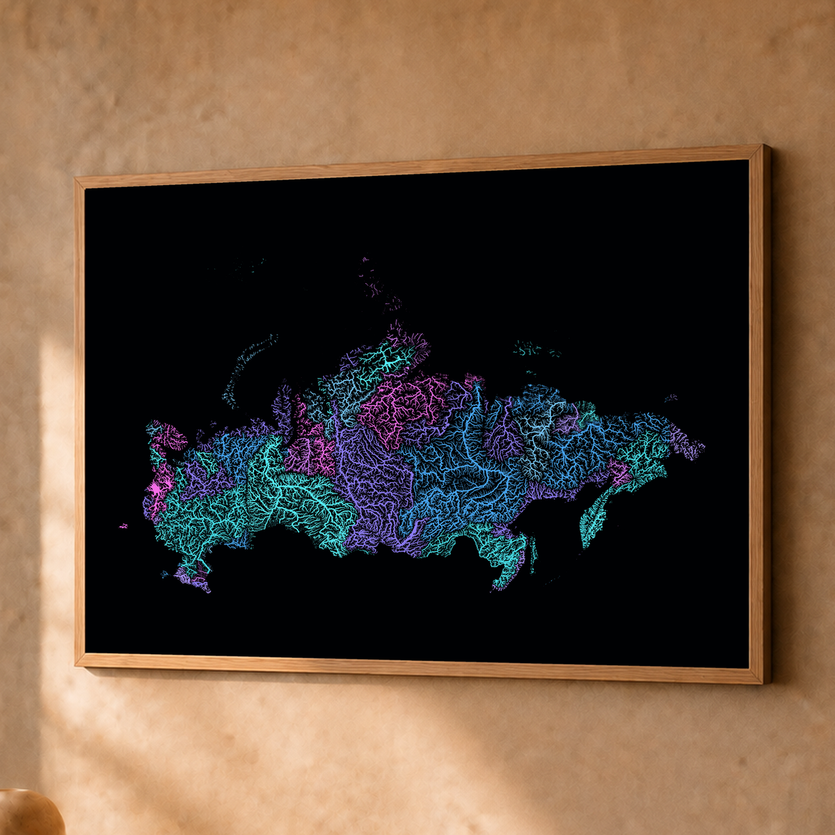 Beautiful Rivers — Rússia — Neon hidrográfico, Fine art emoldurado · 45 × 60 cm, Natural · Sem margem