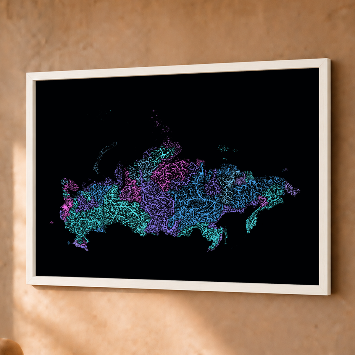 Beautiful Rivers — Rússia — Neon hidrográfico, Fine art emoldurado · 45 × 60 cm, Branco · Sem margem