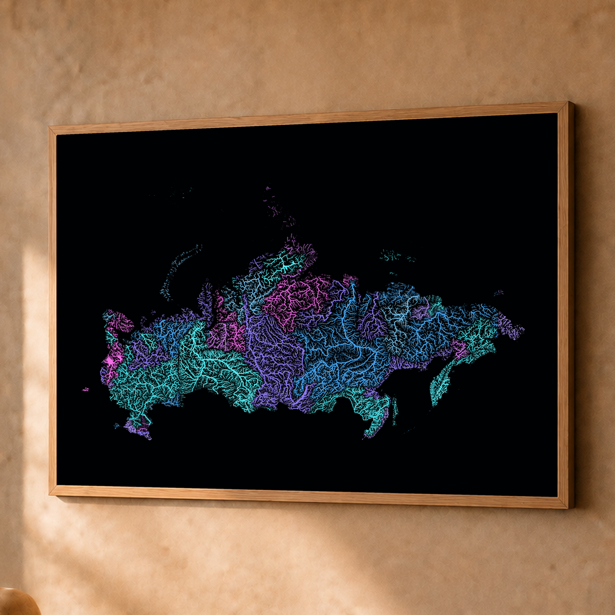 Beautiful Rivers — Rússia — Neon hidrográfico, Fine art emoldurado · 60 × 80 cm, Natural · Sem margem