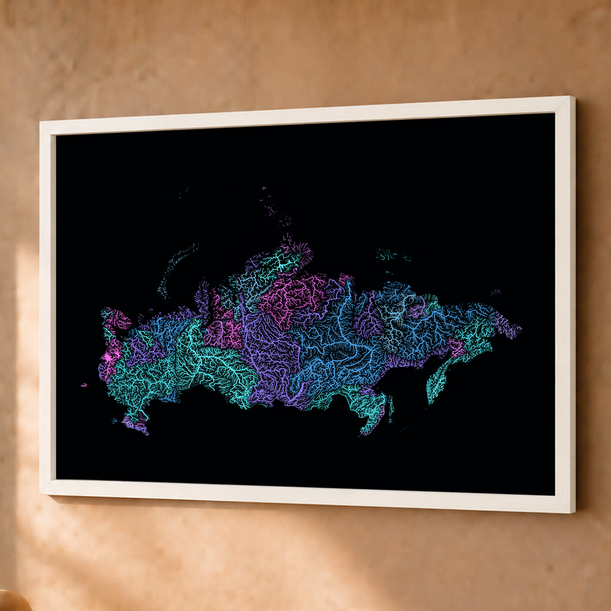 Beautiful Rivers — Rússia — Neon hidrográfico, Fine art emoldurado · 60 × 80 cm, Branco · Sem margem