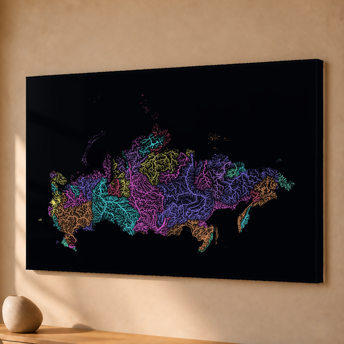 Beautiful Rivers — Rússia — Neon por território, Acrílico · 40 × 60 cm, Sem margem