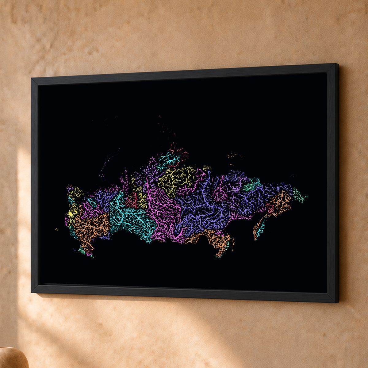 Beautiful Rivers — Rússia — Neon por território, Fine art emoldurado · 30 × 40 cm, Preto · Sem margem