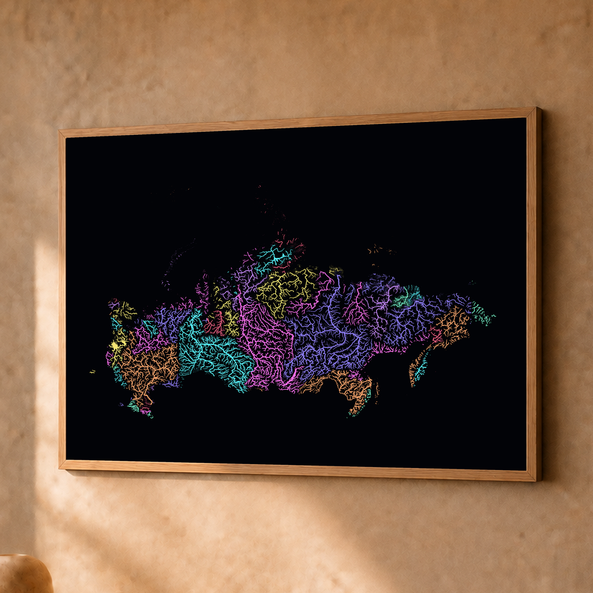 Beautiful Rivers — Rússia — Neon por território, Fine art emoldurado · 30 × 40 cm, Natural · Sem margem