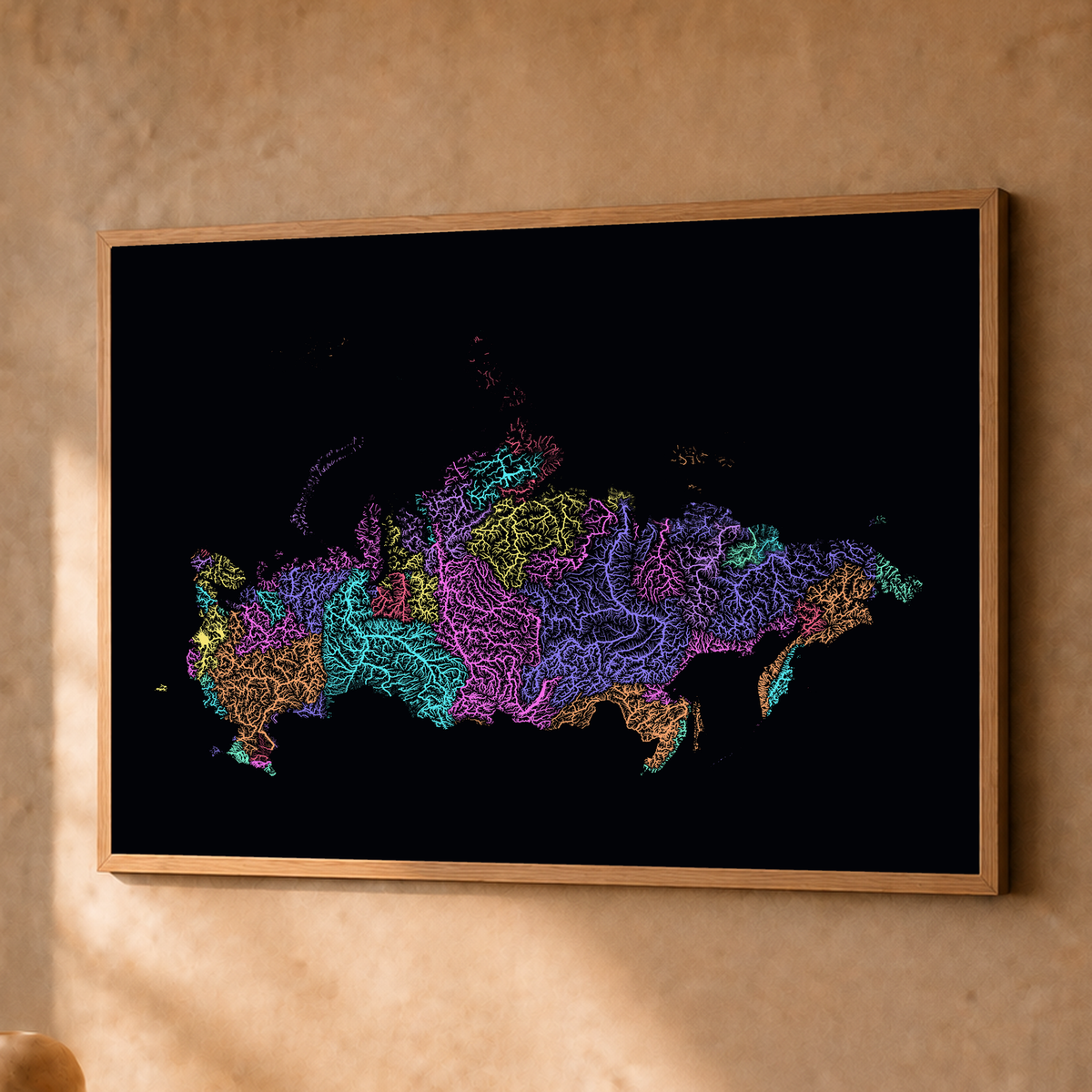 Beautiful Rivers — Rússia — Neon por território, Fine art emoldurado · 45 × 60 cm, Natural · Sem margem