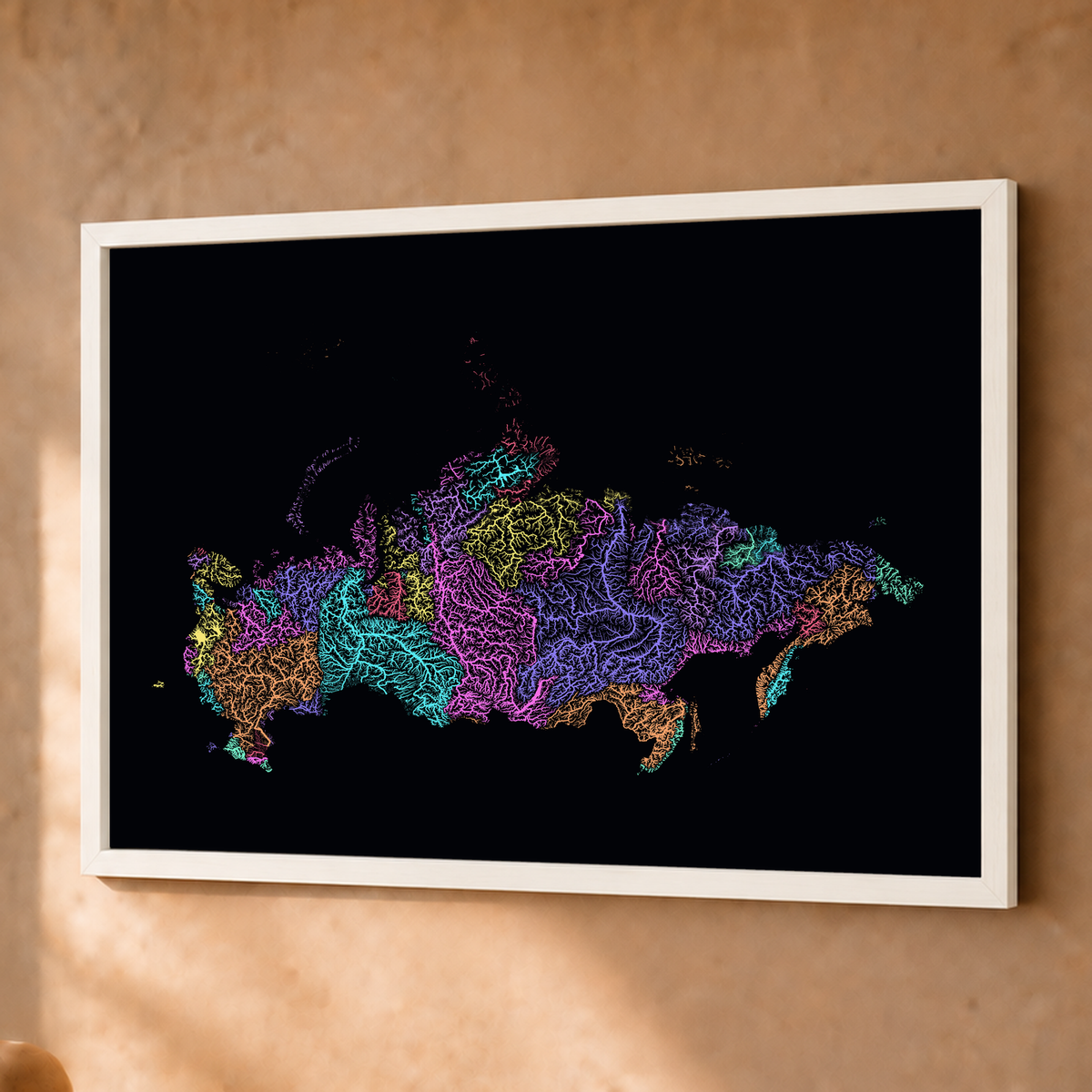 Beautiful Rivers — Rússia — Neon por território, Fine art emoldurado · 45 × 60 cm, Branco · Sem margem