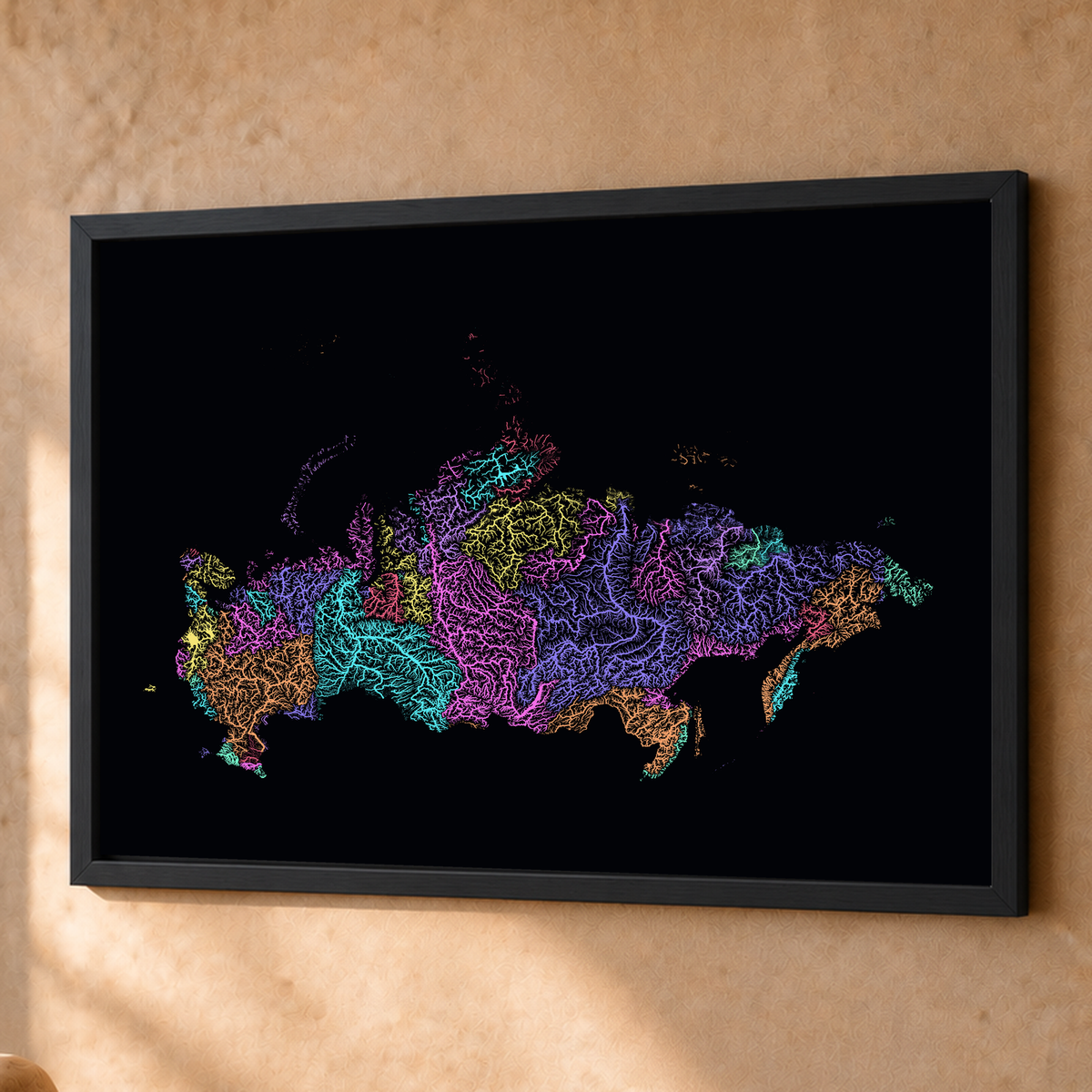 Beautiful Rivers — Rússia — Neon por território, Fine art emoldurado · 60 × 80 cm, Preto · Sem margem