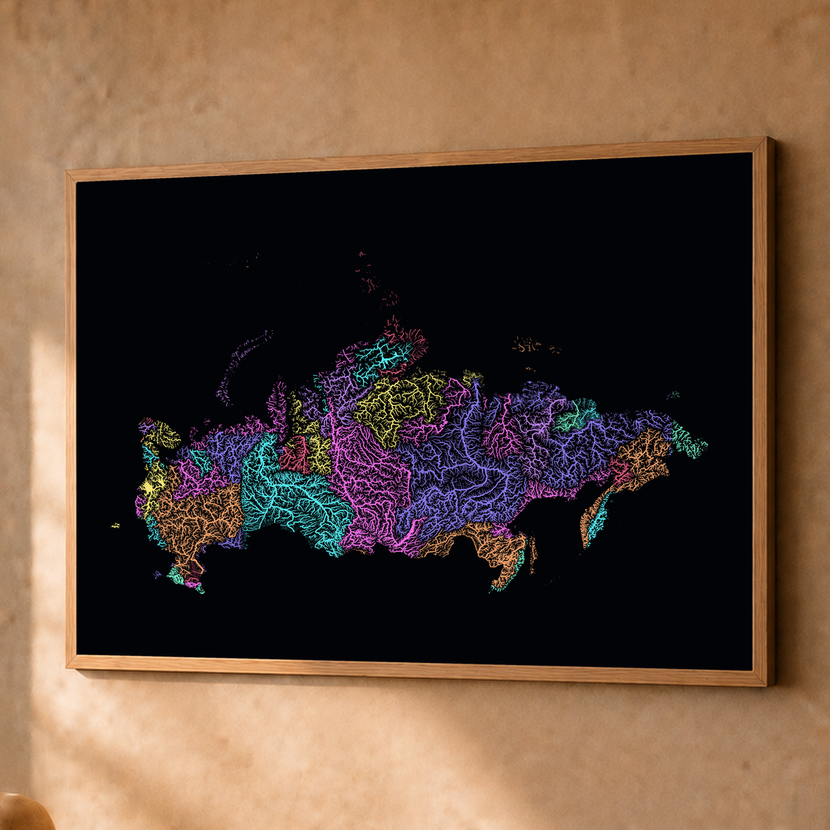 Beautiful Rivers — Rússia — Neon por território, Fine art emoldurado · 60 × 80 cm, Natural · Sem margem