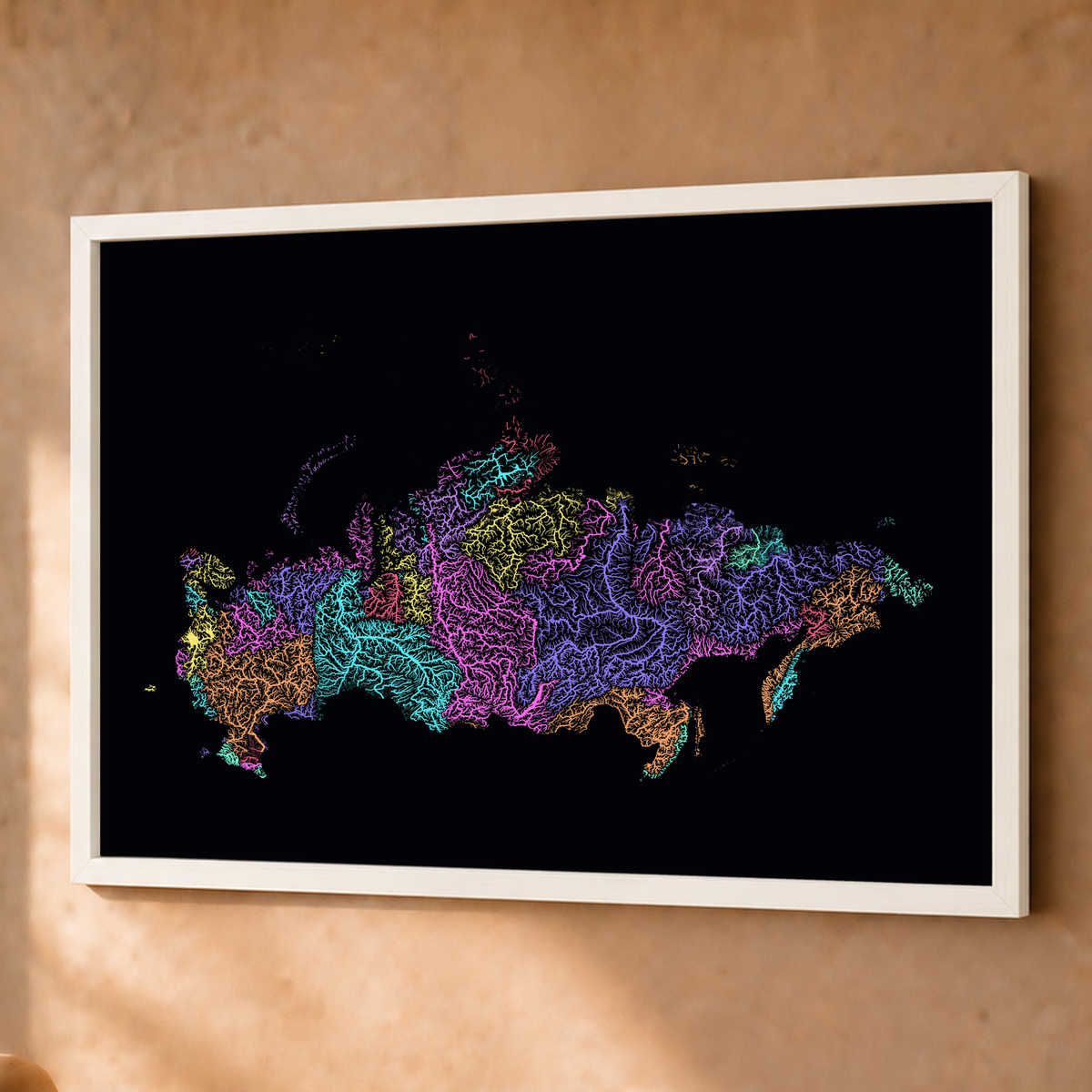 Beautiful Rivers — Rússia — Neon por território, Fine art emoldurado · 60 × 80 cm, Branco · Sem margem