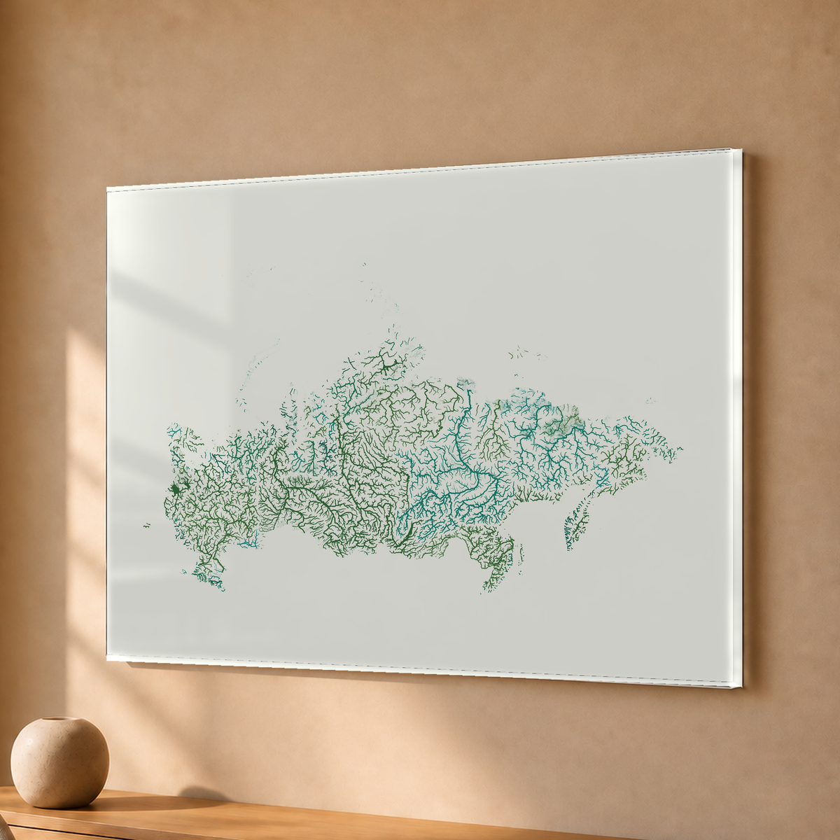 Beautiful Rivers — Rússia — Verde jade e porcelana, Acrílico · 30 × 40 cm, Sem margem