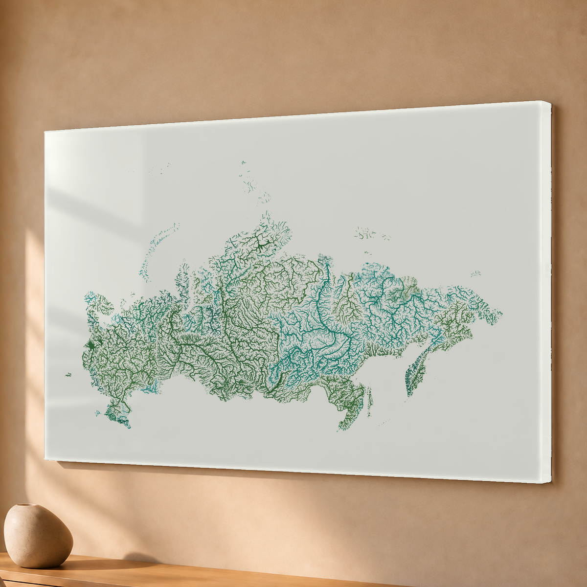 Beautiful Rivers — Rússia — Verde jade e porcelana, Acrílico · 40 × 60 cm, Sem margem