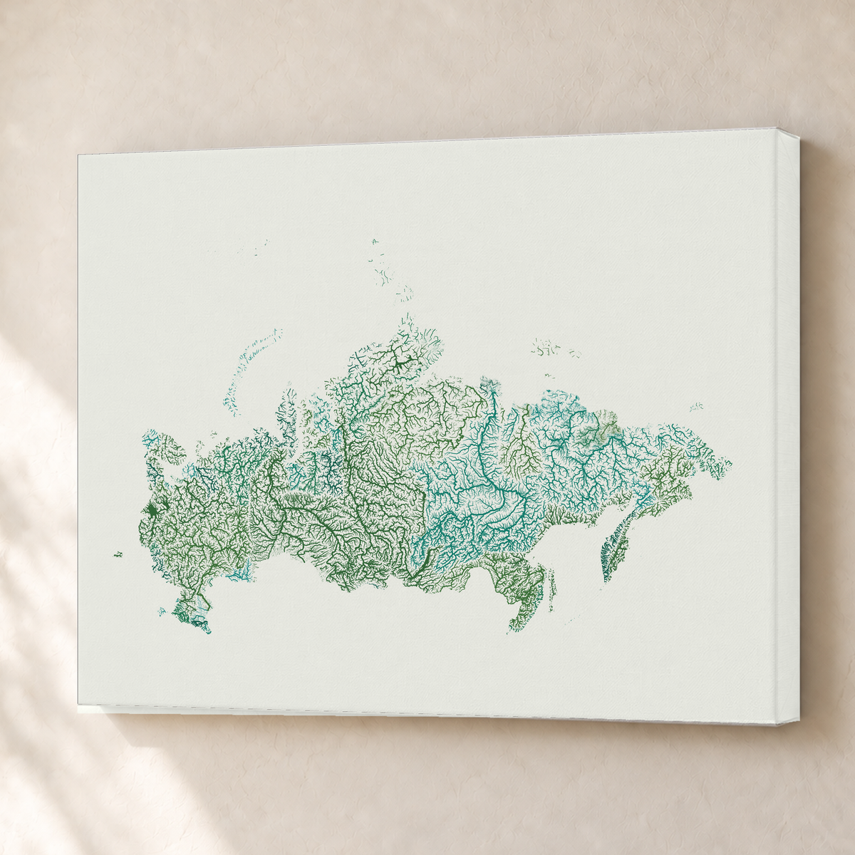 Beautiful Rivers — Rússia — Verde jade e porcelana, Canvas · 45 × 60 cm, Sem margem