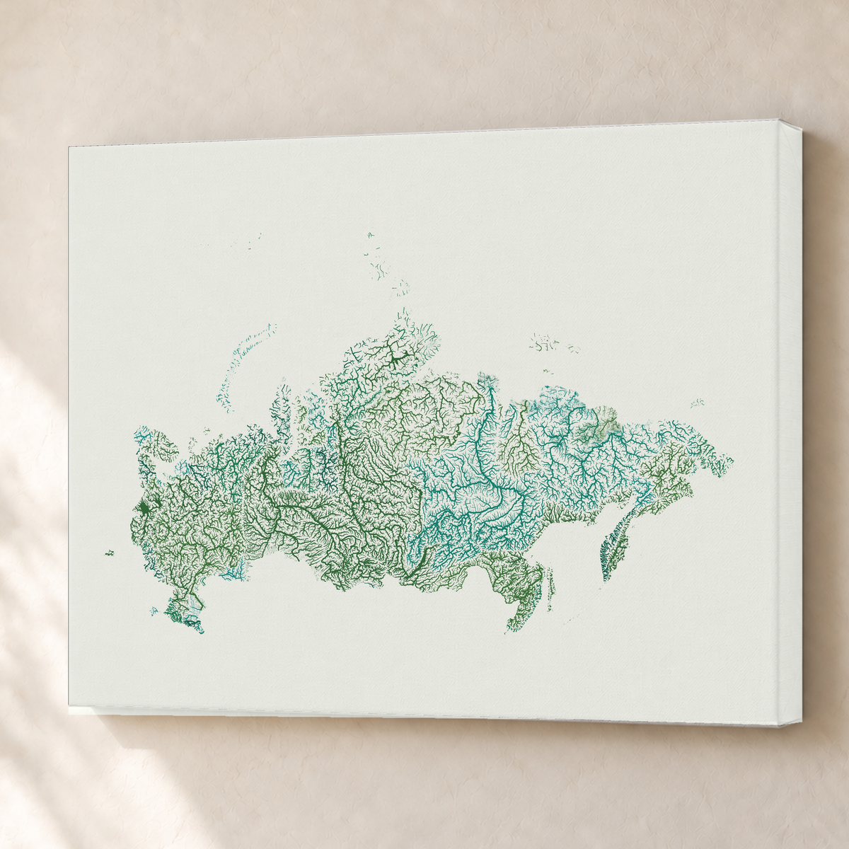 Beautiful Rivers — Rússia — Verde jade e porcelana, Canvas · 60 × 80 cm, Sem margem