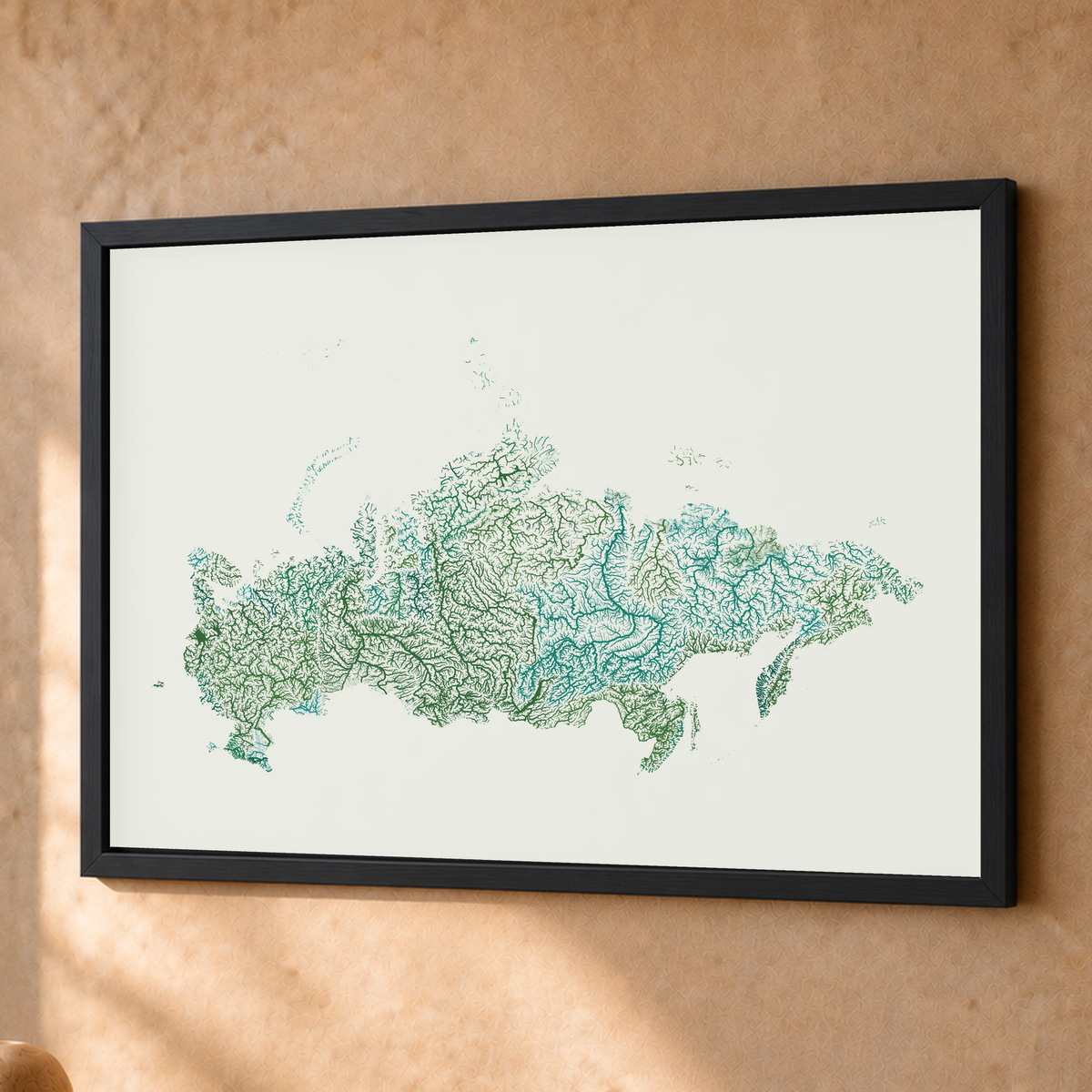 Beautiful Rivers — Rússia — Verde jade e porcelana, Fine art emoldurado · 45 × 60 cm, Preto · Sem margem