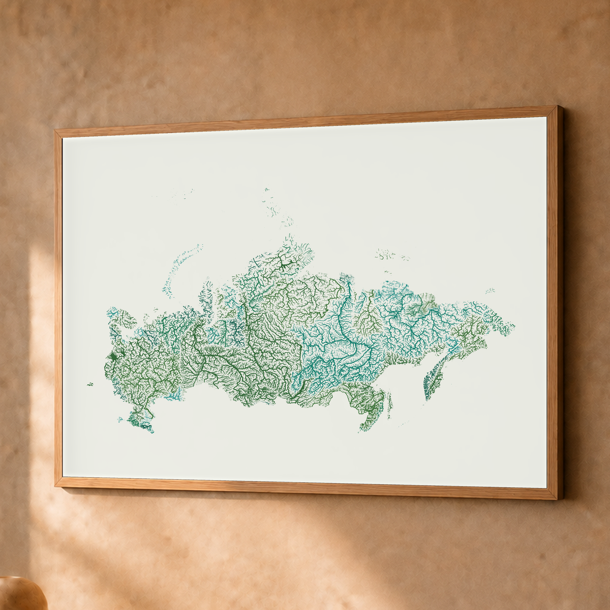 Beautiful Rivers — Rússia — Verde jade e porcelana, Fine art emoldurado · 45 × 60 cm, Natural · Sem margem