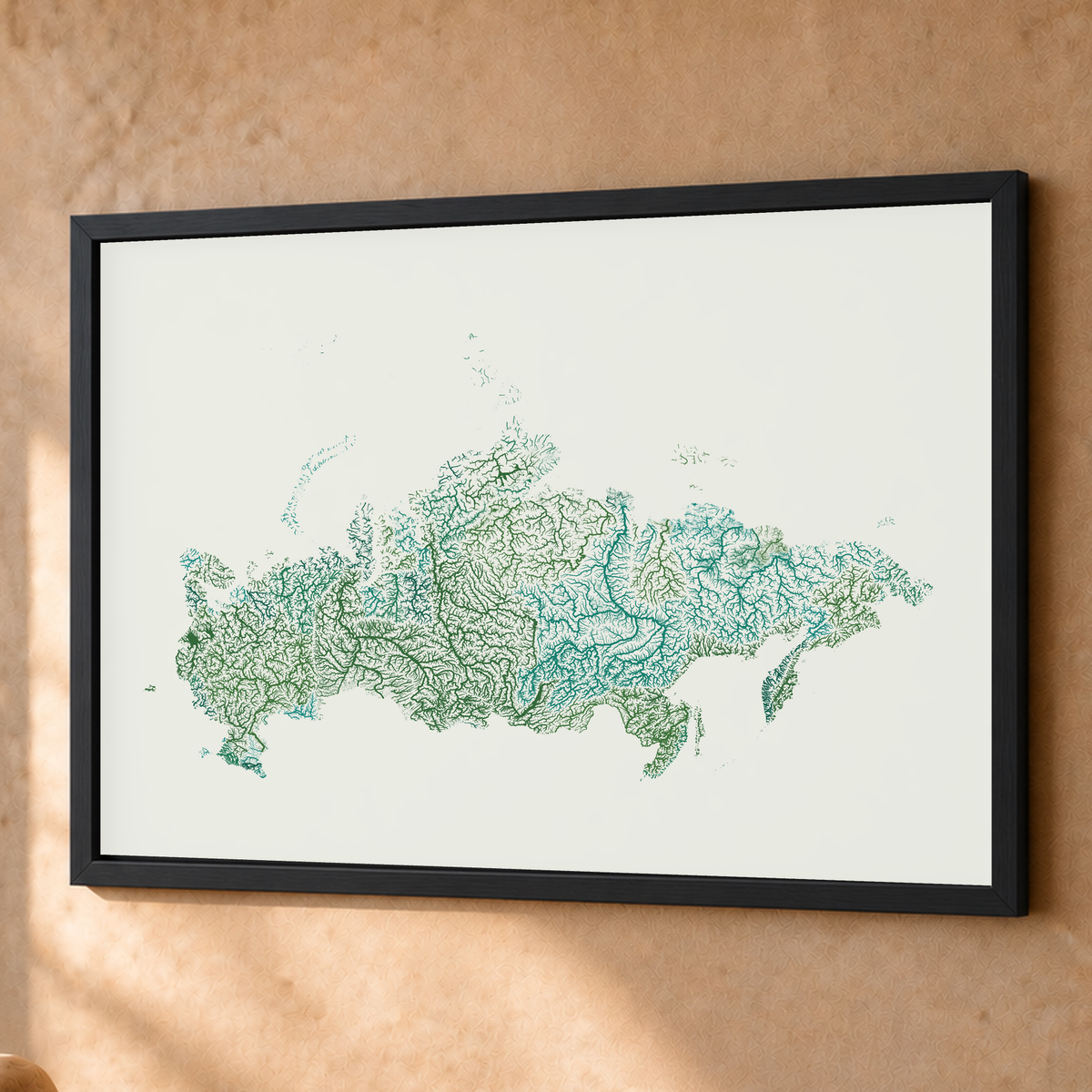 Beautiful Rivers — Rússia — Verde jade e porcelana, Fine art emoldurado · 60 × 80 cm, Preto · Sem margem