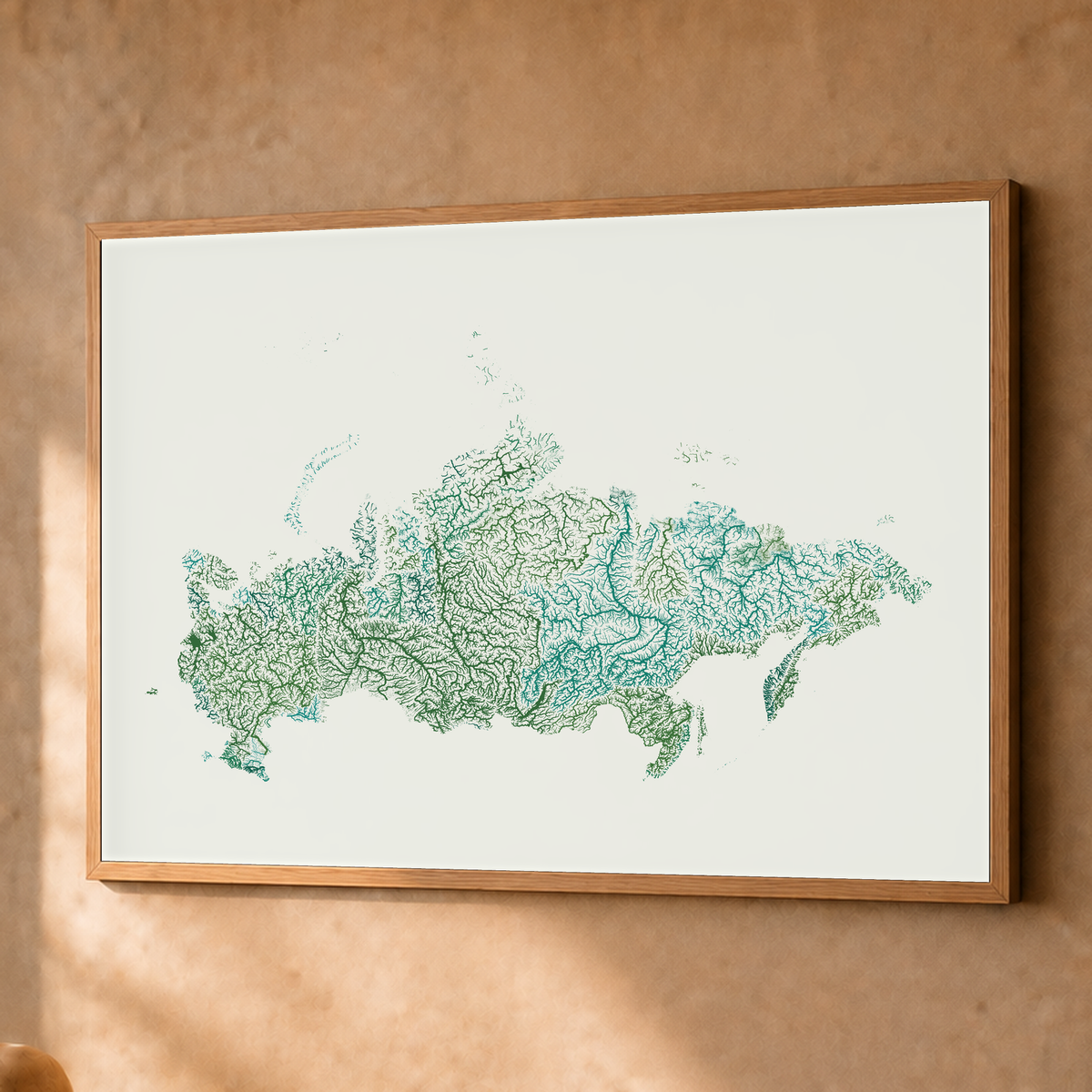 Beautiful Rivers — Rússia — Verde jade e porcelana, Fine art emoldurado · 60 × 80 cm, Natural · Sem margem