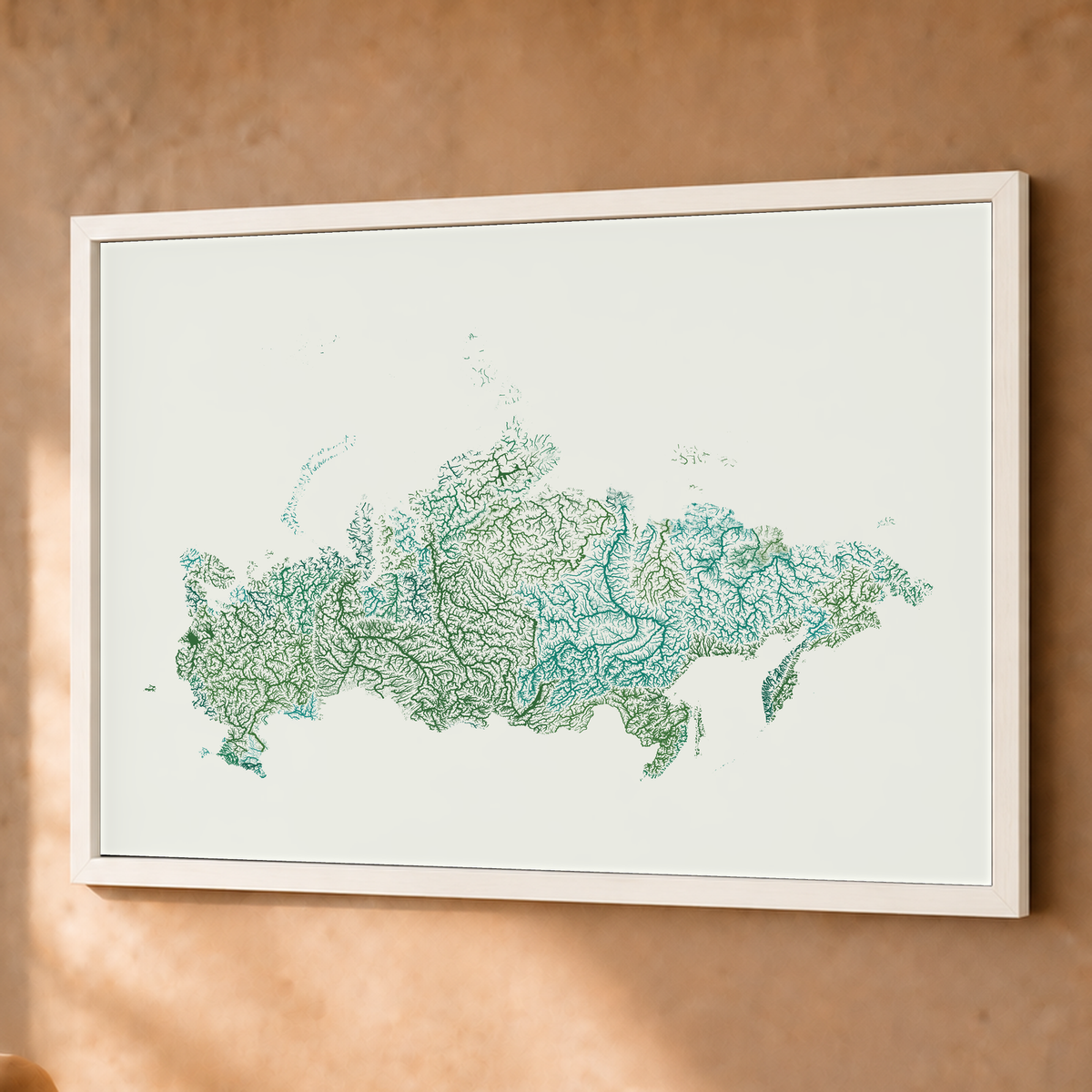 Beautiful Rivers — Rússia — Verde jade e porcelana, Fine art emoldurado · 60 × 80 cm, Branco · Sem margem