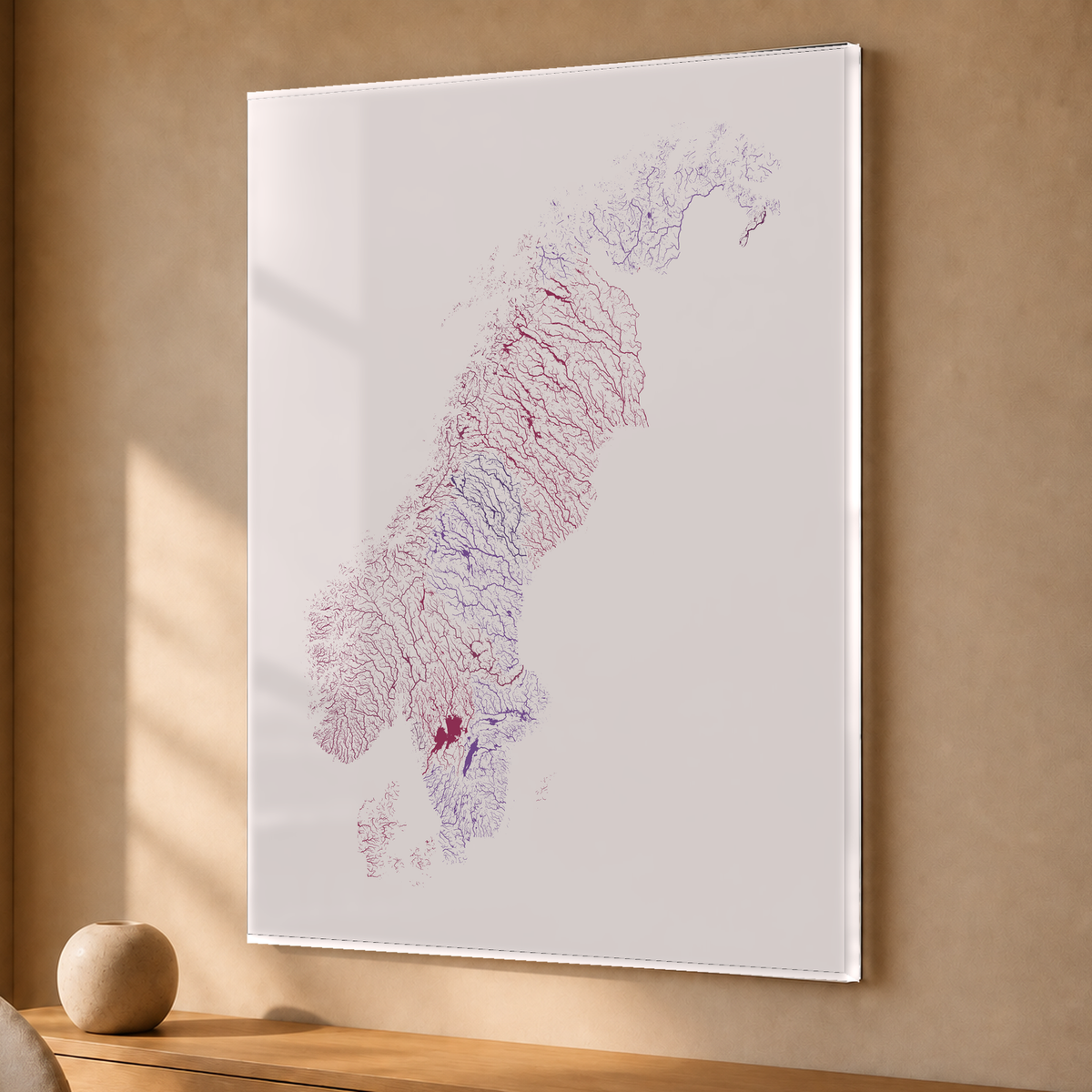 Beautiful Rivers — Escandinávia — Ameixa e rosé, Acrílico · 30 × 40 cm, Sem margem