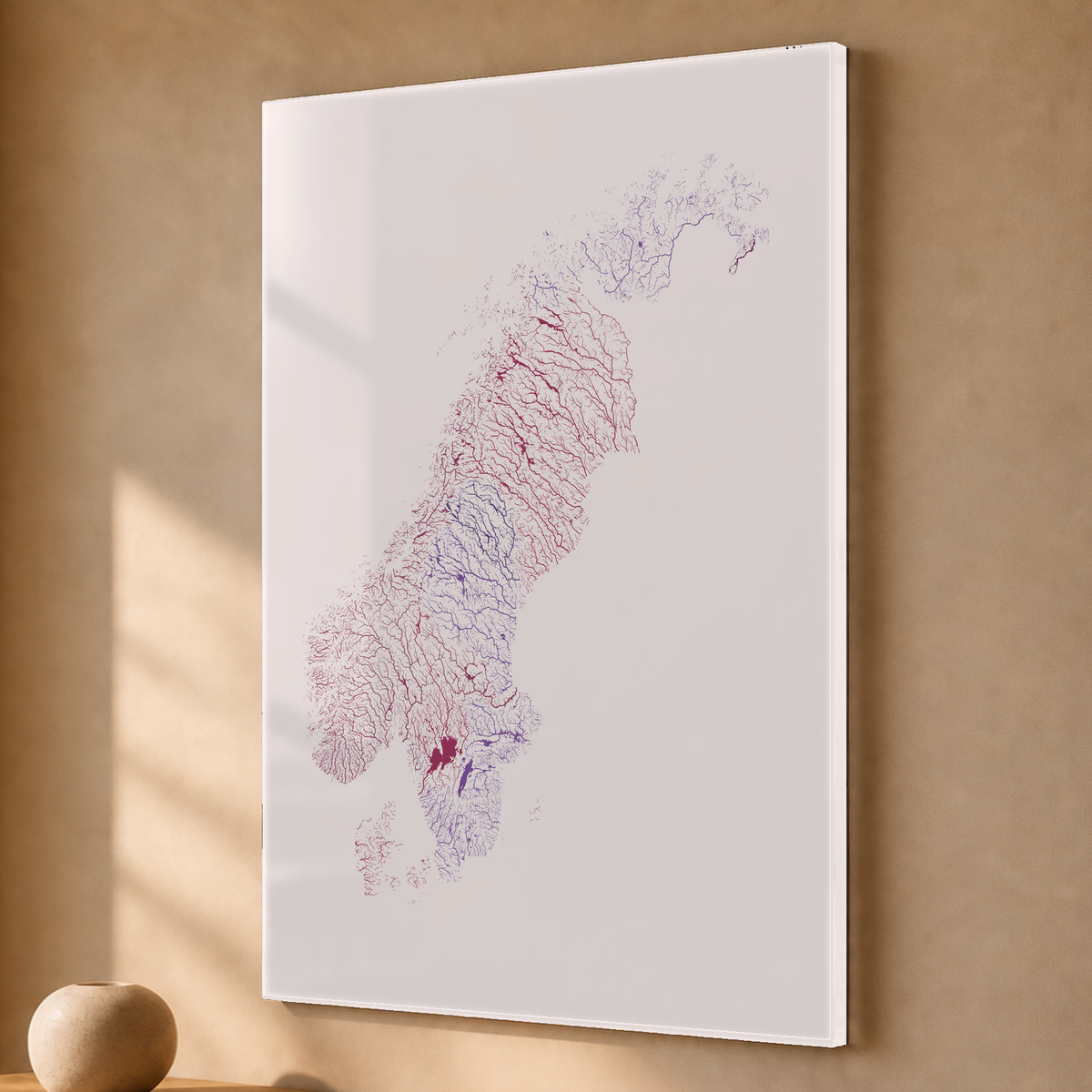 Beautiful Rivers — Escandinávia — Ameixa e rosé, Acrílico · 40 × 60 cm, Sem margem