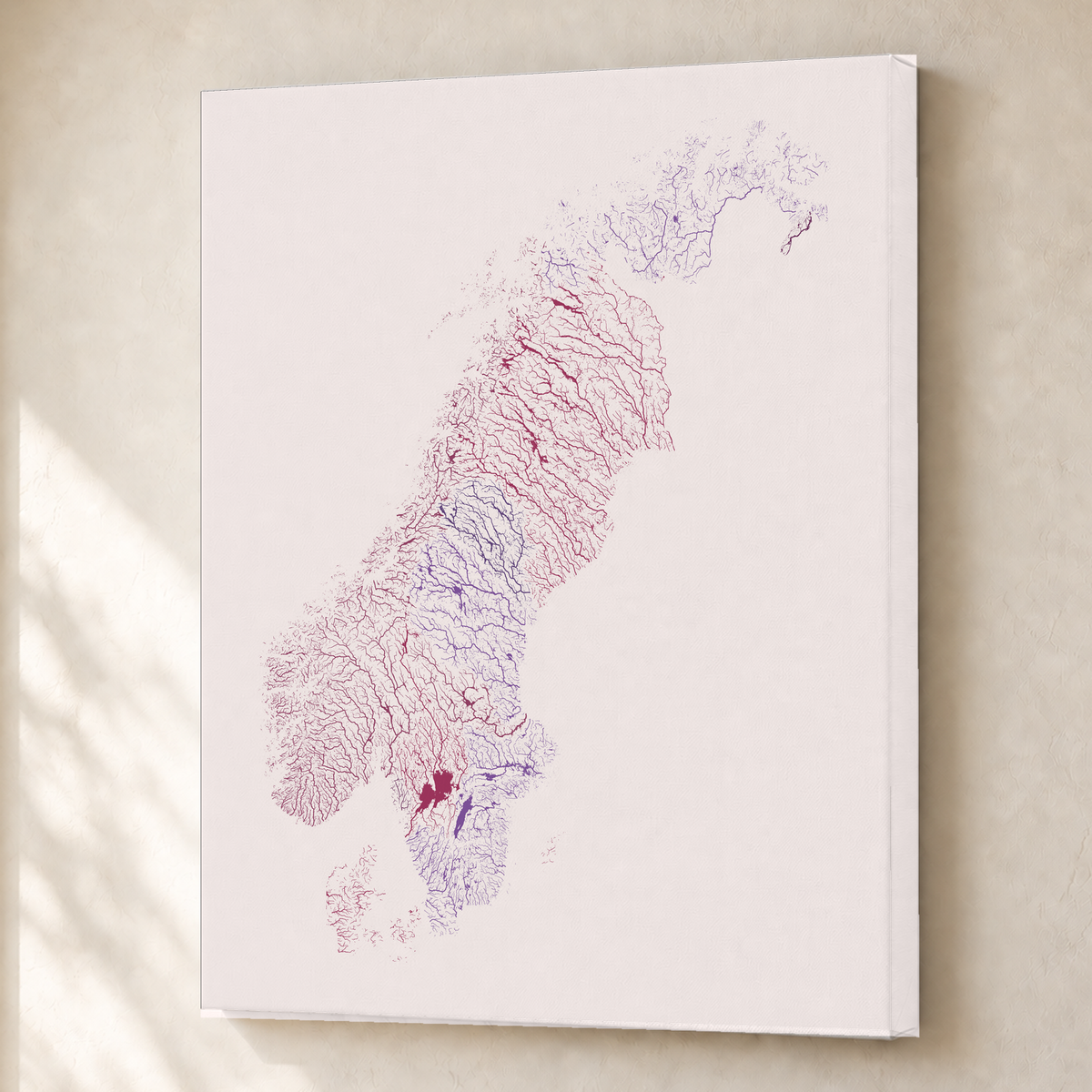 Beautiful Rivers — Escandinávia — Ameixa e rosé, Canvas · 45 × 60 cm, Sem margem