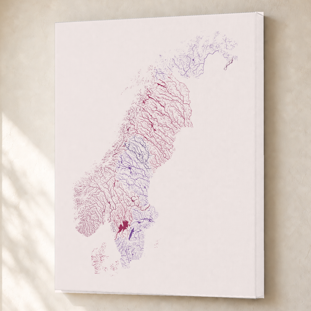Beautiful Rivers — Escandinávia — Ameixa e rosé, Canvas · 60 × 80 cm, Sem margem