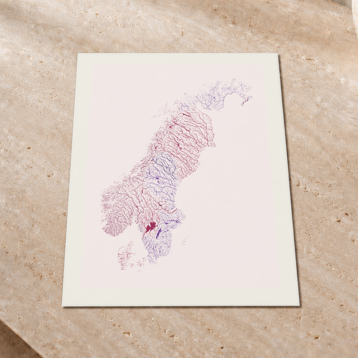 Beautiful Rivers — Escandinávia — Ameixa e rosé, Impressão fine art · 45 × 60 cm, Margem branca