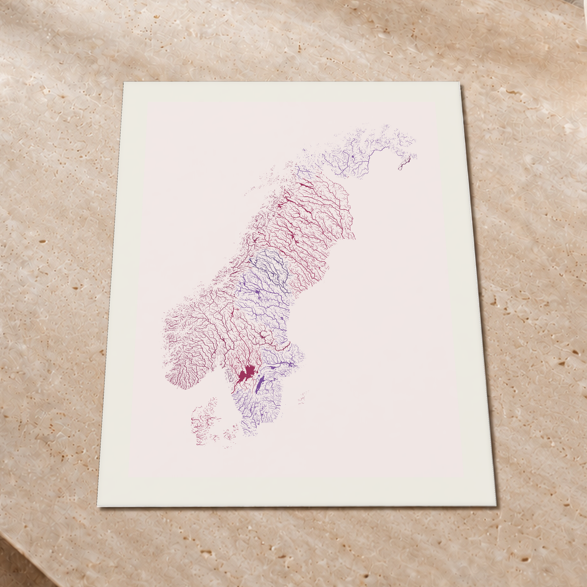 Beautiful Rivers — Escandinávia — Ameixa e rosé, Impressão fine art · 60 × 80 cm, Margem branca