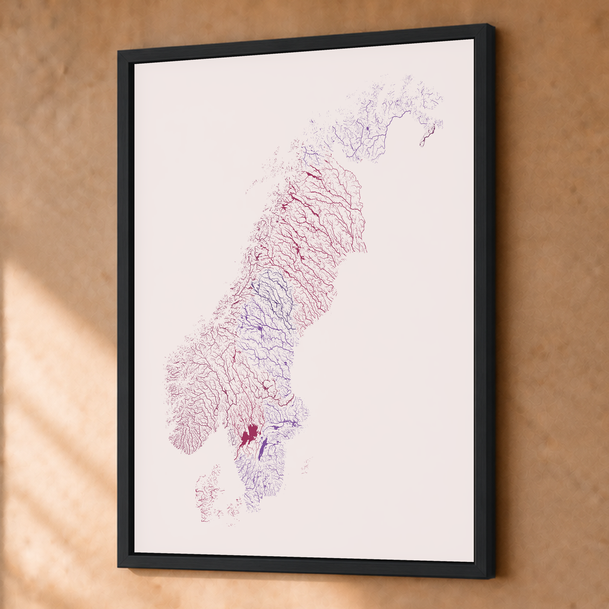 Beautiful Rivers — Escandinávia — Ameixa e rosé, Fine art emoldurado · 45 × 60 cm, Preto · Sem margem