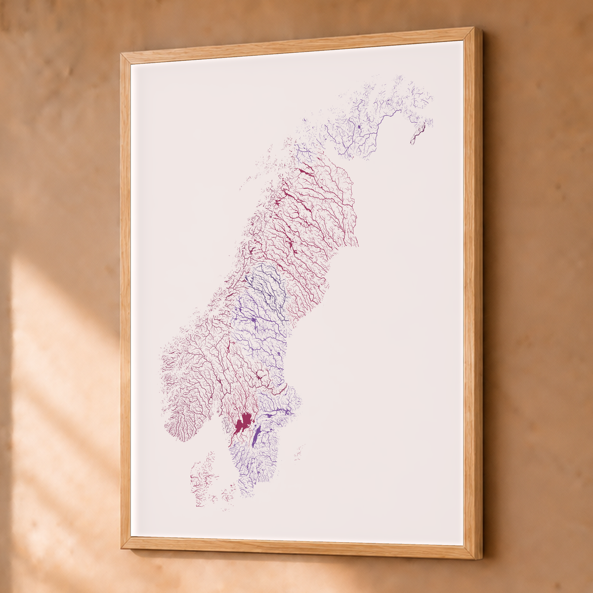 Beautiful Rivers — Escandinávia — Ameixa e rosé, Fine art emoldurado · 45 × 60 cm, Natural · Sem margem