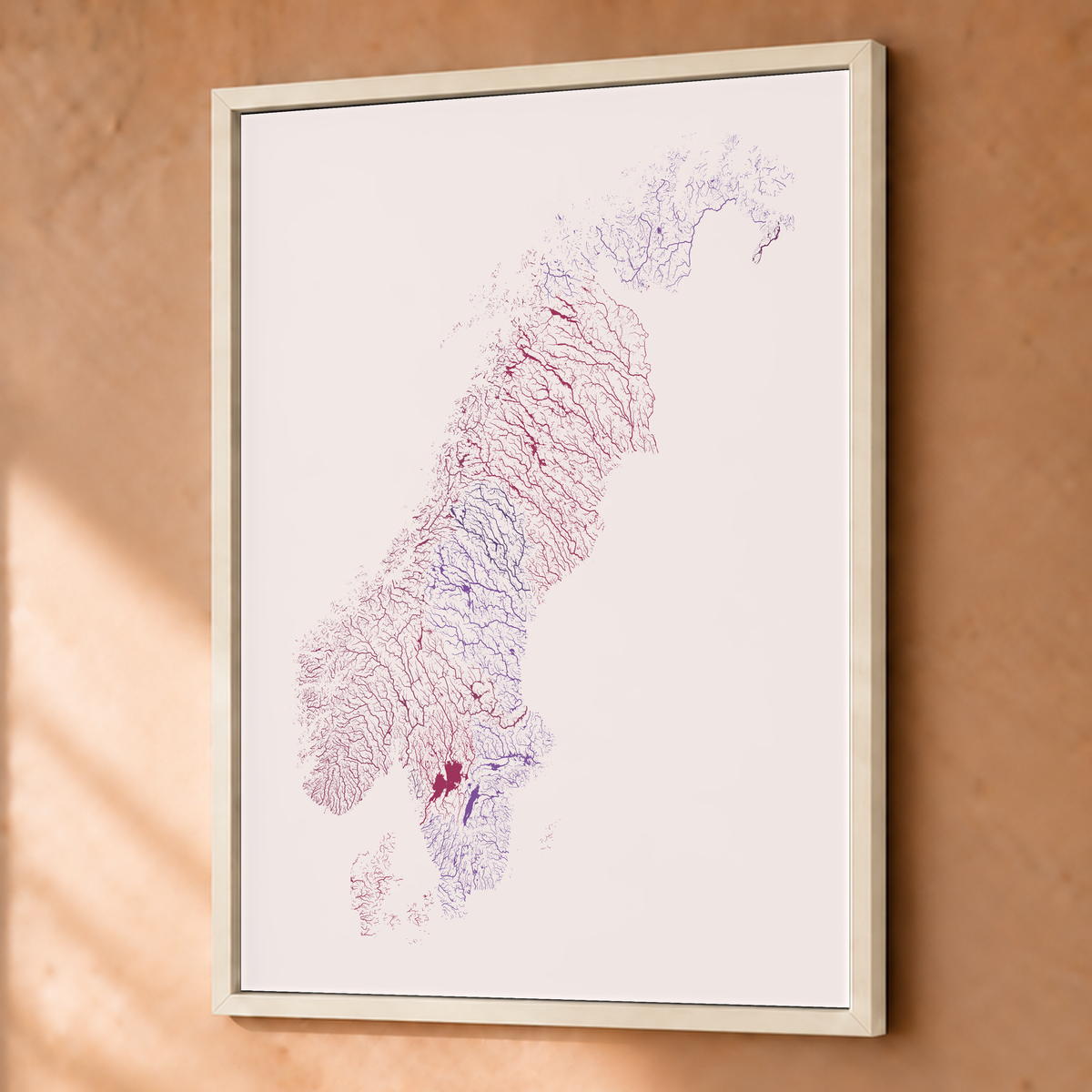 Beautiful Rivers — Escandinávia — Ameixa e rosé, Fine art emoldurado · 45 × 60 cm, Branco · Sem margem