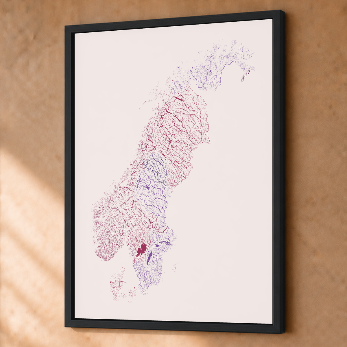 Beautiful Rivers — Escandinávia — Ameixa e rosé, Fine art emoldurado · 60 × 80 cm, Preto · Sem margem